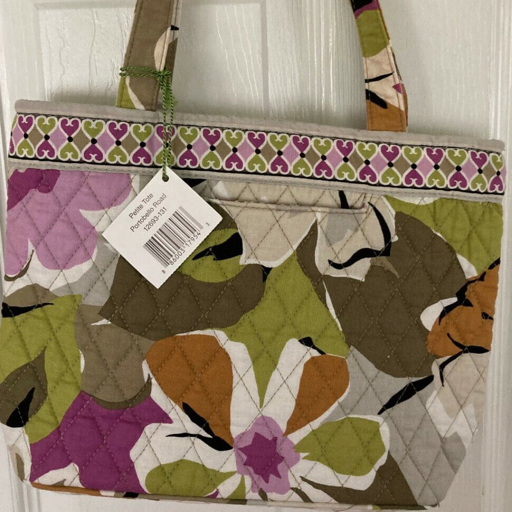 Vera Bradley Portobello Road Floral Purple Green Brown Petite Small Tote Zip Bag